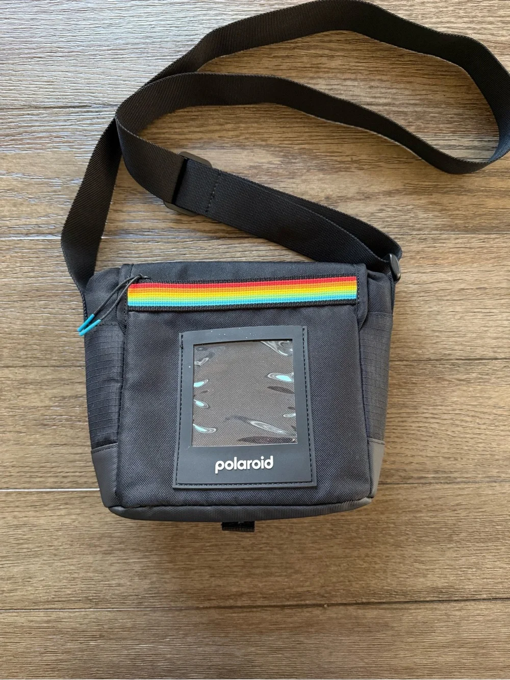 Polaroid Black Messenger Crossbody Bag with Rainbow Accent